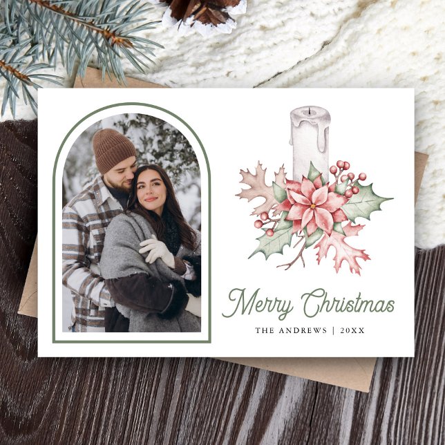 Poinsettia Festive Candle Arch-fotboll Julkort (Skapare uppladdad)