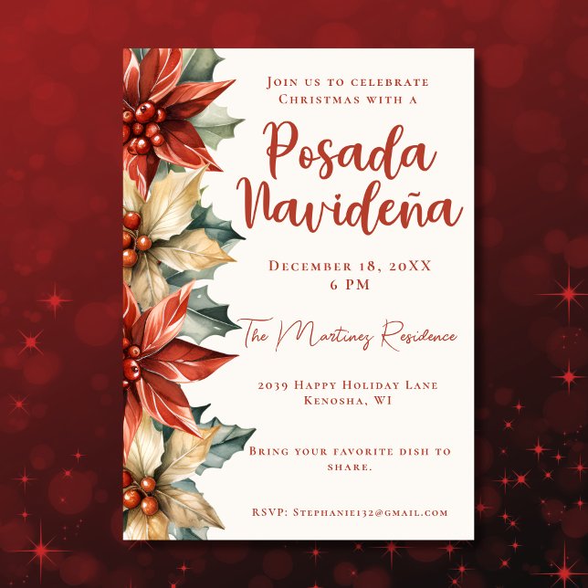 Poinsettia Festive Mexican Posada Navideña Inbjudningar (Skapare uppladdad)