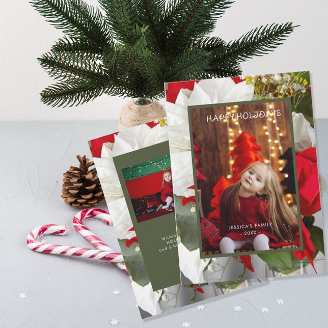 Poinsettia Floral Happy Holiday 2 Photo Card Julkort (Skapare uppladdad)