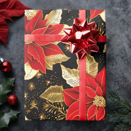 Poinsettia Flower i Guld Löv Black | Jul Presentpapper