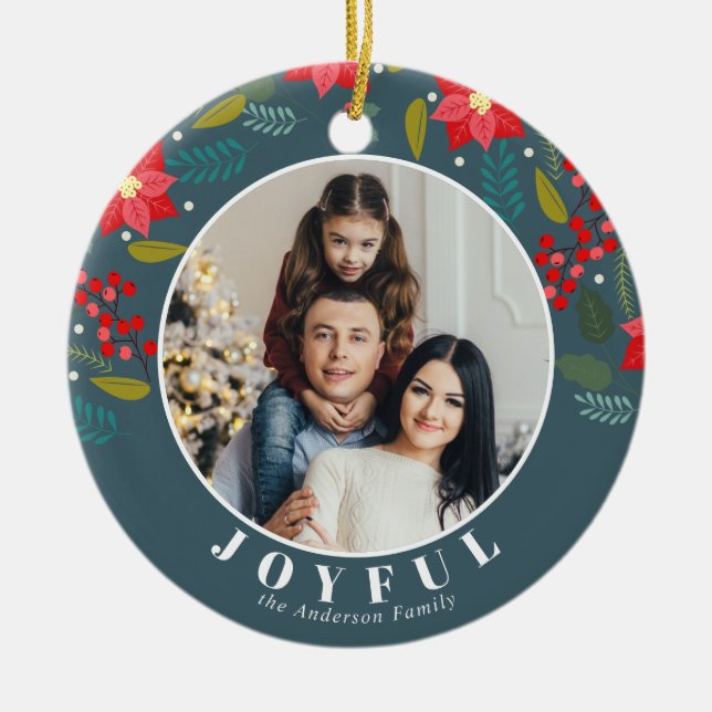 Poinsettia Flower Mönster Photo Glatt Helgdag Julgransprydnad Keramik (Framsidan)