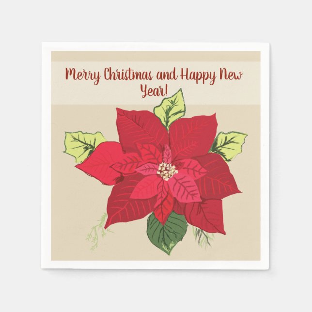 Poinsettia Flower Napkins Pappersservett (Framsidan)