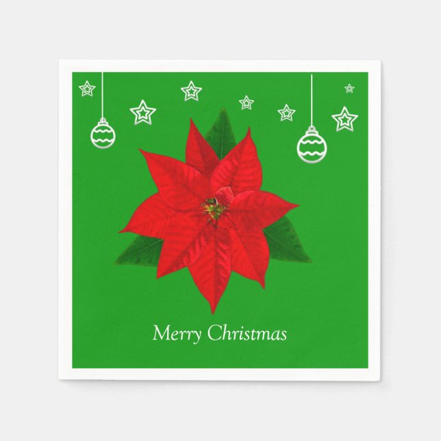 Poinsettia Flower på Grönten Pappersservett (Framsidan)
