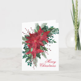 Poinsettia Flower Red och Grönt Jul Blommigt Helgkort