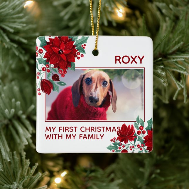 Poinsettia Flowers Ivy Löv julfoto Julgransprydnad Keramik (Träd)