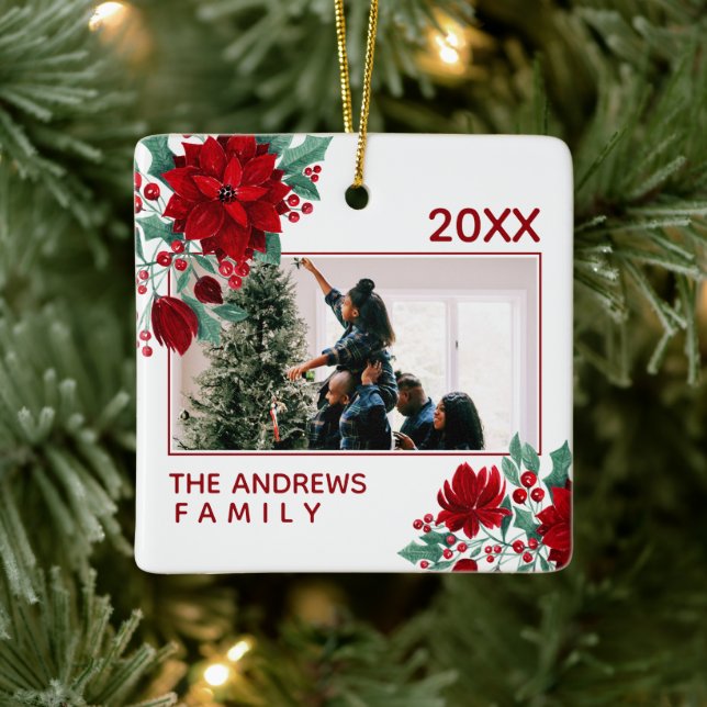 Poinsettia Flowers Ivy Löv Julfoto Julgransprydnad Keramik (Träd)