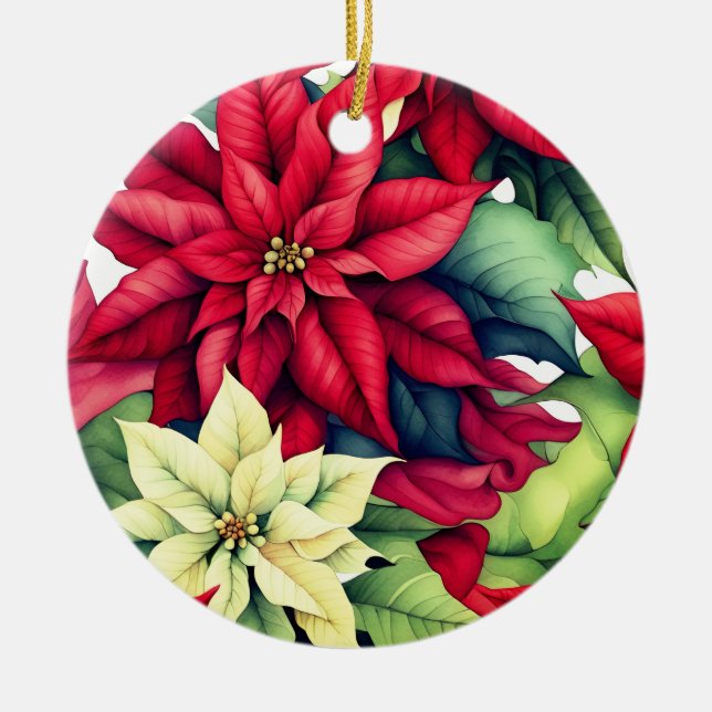 Poinsettia Flowers Julgransprydnad Keramik (Framsidan)