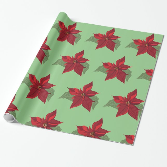 Poinsettia Flowers Presentpapper (Utrullad)