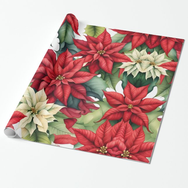 Poinsettia Flowers Presentpapper (Utrullad)