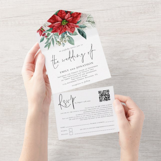 Poinsettia Foliage QR-kodskript Bröllop (Tearaway)