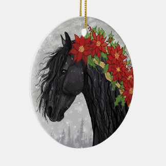 Poinsettia Friesian Horse Julgransprydnad Keramik