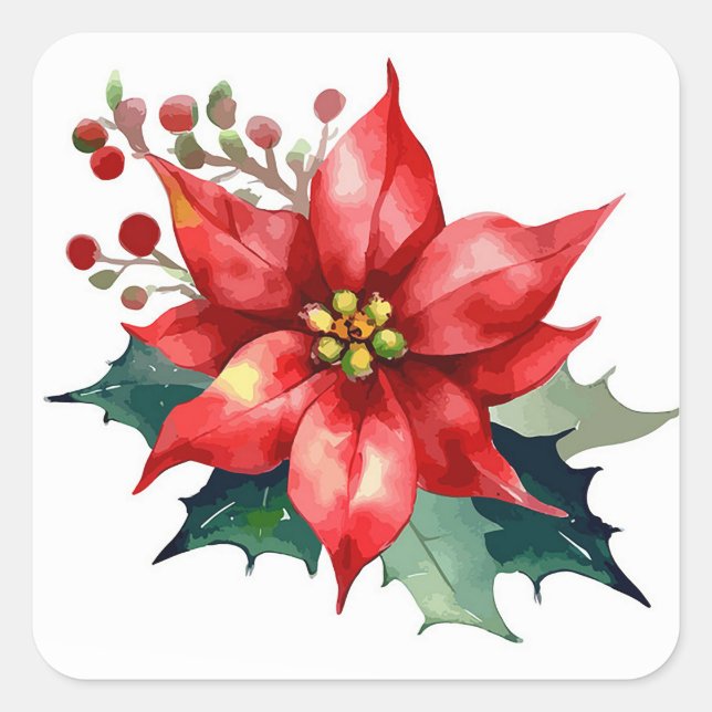 Poinsettia Fyrkantigt Klistermärke (Framsida)
