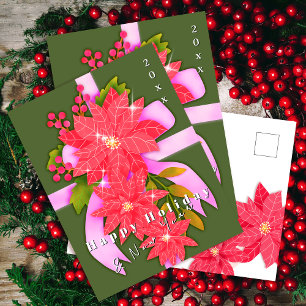 Poinsettia Glad Jul Nyår Grön Helg Vykort