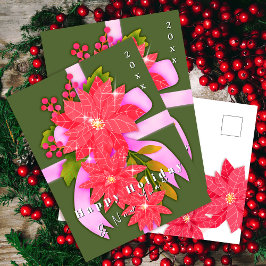 Poinsettia Glad Jul Nytt År Grön Helg Vykort