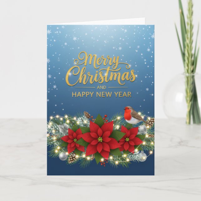 Poinsettia Glow Christmas & New Year Card Kort (Framsida)