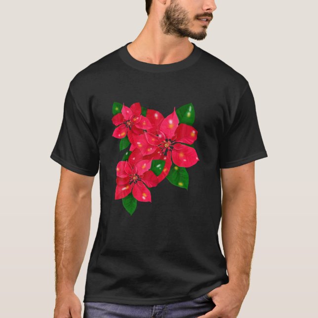 Poinsettia God jul Flower Lycklig Julafton T Shirt (Framsida)