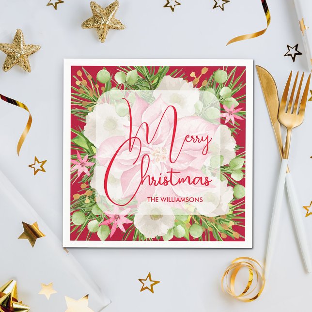 Poinsettia God jul Pappersservett (Poinsettia Merry Christmas Napkins)