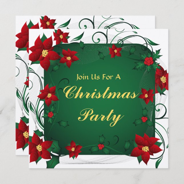 Poinsettia God jul Party Inbjudningar (Fram/baksida)