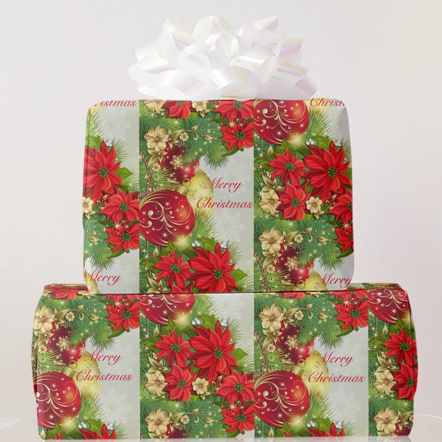Poinsettia God jul Red Grönt Gift Presentpapper (Skapare uppladdad)