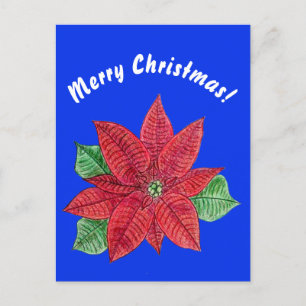 Poinsettia - God jul vykort - blått