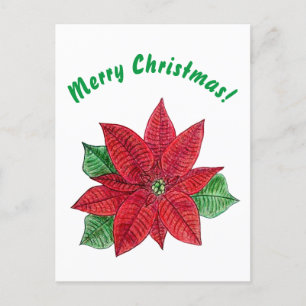 Poinsettia - God jul vykort - vit