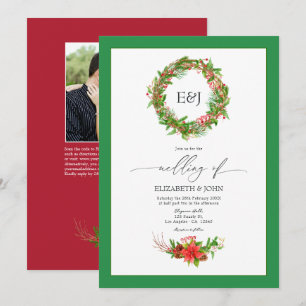 Poinsettia & Gräs jul Bröllop Charm QR-kod Inbjudningar
