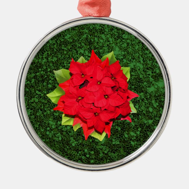 Poinsettia Green Glitter Background Julgransprydnad Metall (Framsidan)