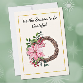 Poinsettia Greenery Berries Wreath Thank You Card Julkort