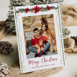 Poinsettia Greenery Guld God jul 1 Photo Julkort