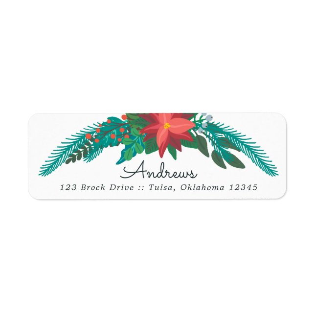 Poinsettia Greenery Return-adressetikett Returadress Etikett (Framsidan)