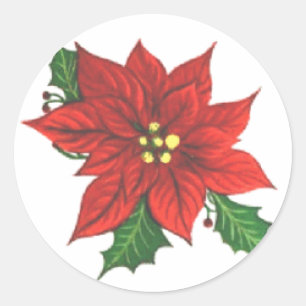 Poinsettia Greeting Card-etikett Runt Klistermärke