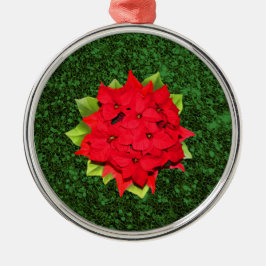 Poinsettia Grön Glitter Bakgrund Julgransprydnad Metall