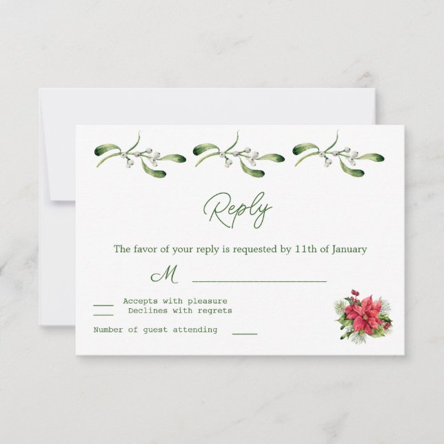 Poinsettia Grönska Bladverk Bröllop RSVP OSA Kort (Framsida)