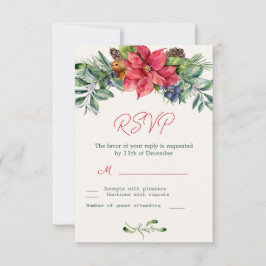 Poinsettia Grönska Lövträ RSVP OSA Kort