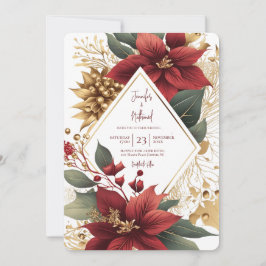 Poinsettia Guld Jul Festlig Bröllop Inbjudningar