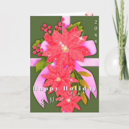 Poinsettia Happy Holiday New Year Green Kort