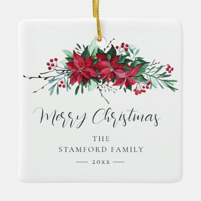 Poinsettia-Helgdag Julgransprydnad Keramik (Framsida)