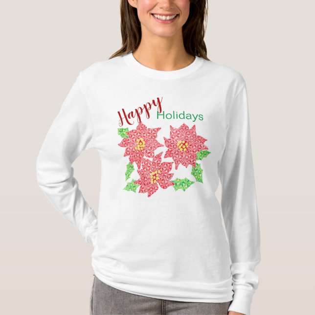 Poinsettia Helgdag Long Sleased Tee (Framsida)