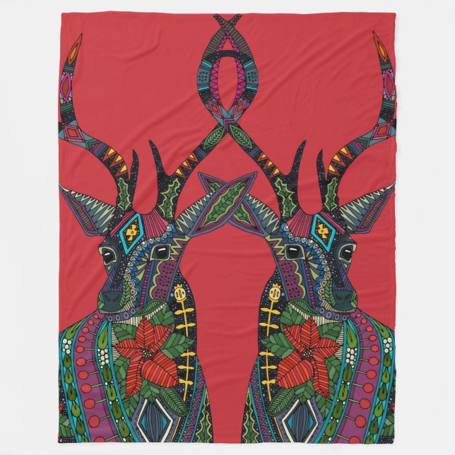 poinsettia hjort red fleecefilt (Framsidan)