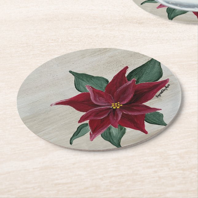 Poinsettia Holiday Coaster Underlägg Papper Rund (Vinklad)