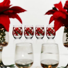 Poinsettia Holiday Glas Tumbler Set