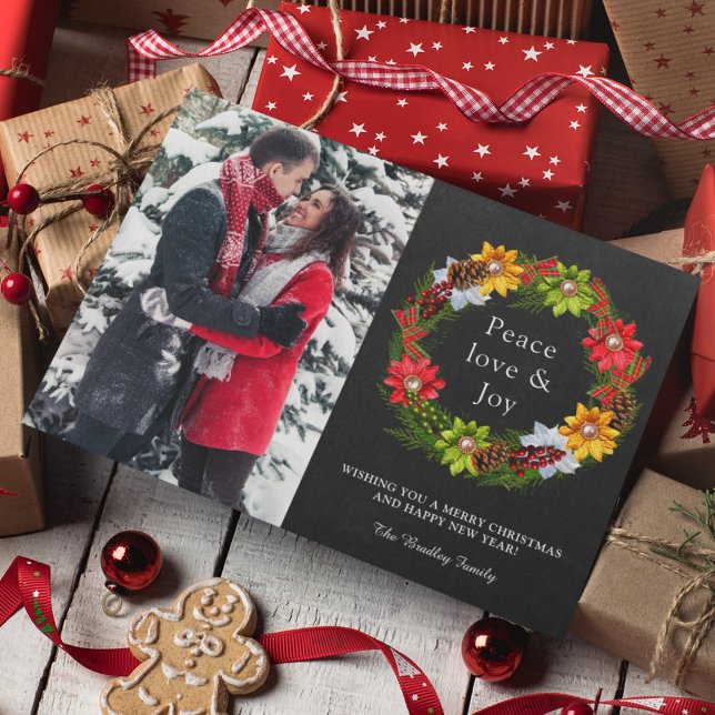 Poinsettia Holly Berries God jul Foto Julkort (Skapare uppladdad)