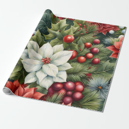 Poinsettia & Holly Berries Presentpapper