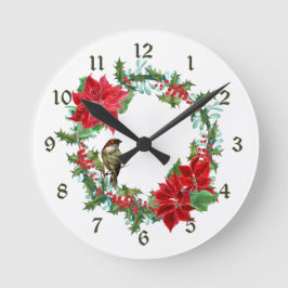 Poinsettia Holly Berry Julens krans Rund Klocka