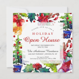 Poinsettia Holly Berry Ornament Helgdag Open House Inbjudningar