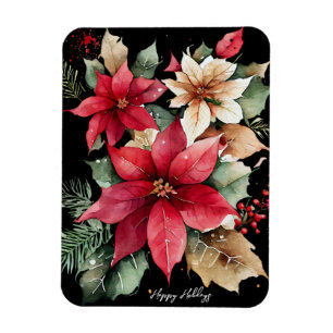 Poinsettia Holly Berry Red White Flower jul jul Magnet
