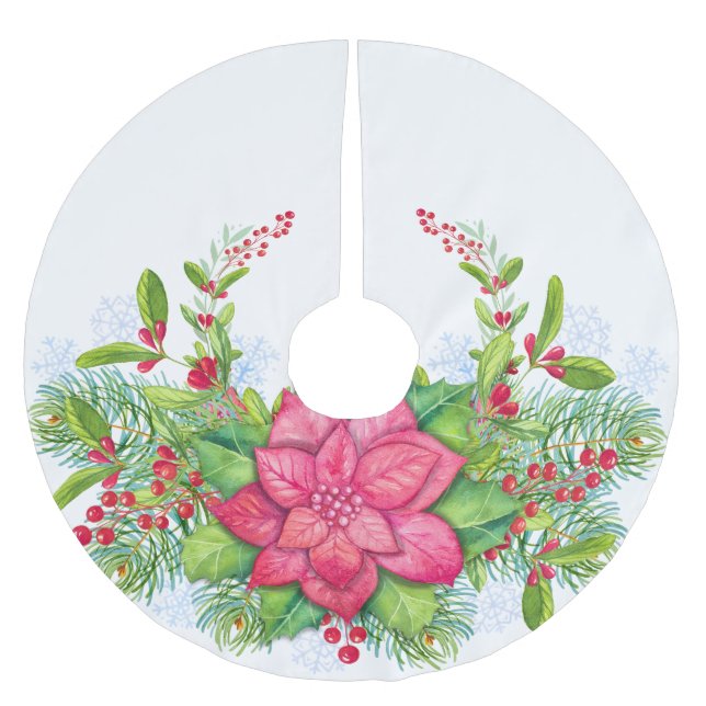 Poinsettia Holly Evergreen jul Julafton Julgransmatta Borstad Polyester (Framsidan)