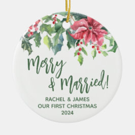 Poinsettia & Holly First God och gift Julgransprydnad Keramik
