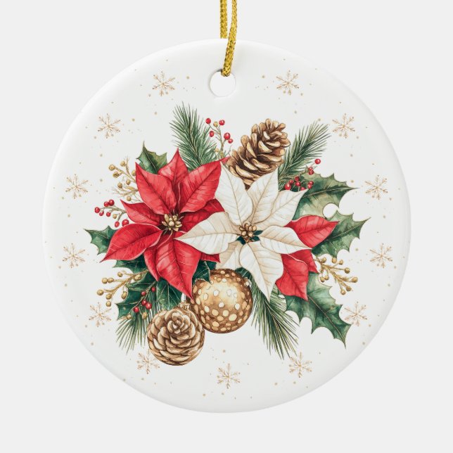 Poinsettia Holly Gräs jul Photo Ornament (Framsidan)