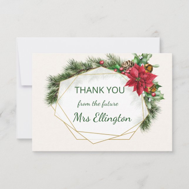 Poinsettia, holly, gräs-julen Tack Kort (Framsida)